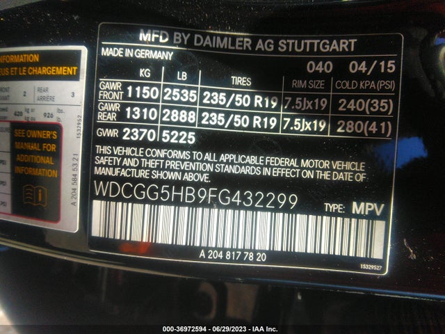 WDCGG5HB9FG432299 Mercedes-Benz Glk-class Glk 350