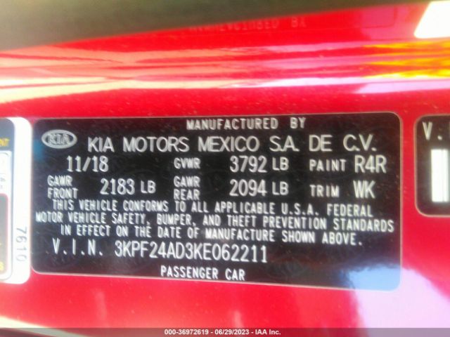 3KPF24AD3KE062211 KIA Forte Lxs
