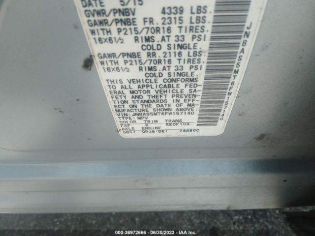 JN8AS5MT6FW157140 Nissan Rogue Select S