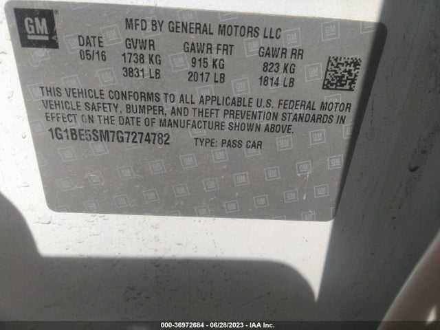 Chevrolet CRUZE LT 2016 1G1BE5SM7G7274782 Image 10