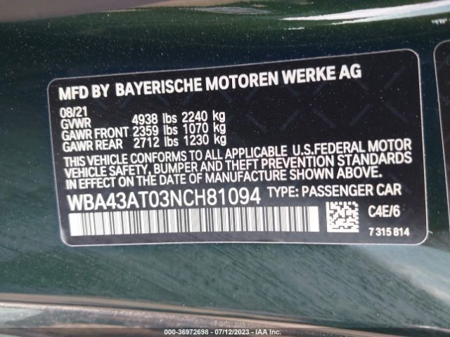 WBA43AT03NCH81094 BMW 4 Series 430i Xdrive