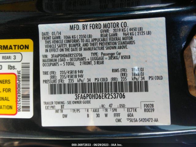 3FA6P0HD6ER253706 Ford FUSION SE