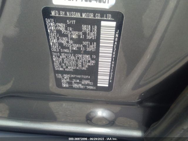 JN8AE2KP1H9170374 Nissan Quest Sv