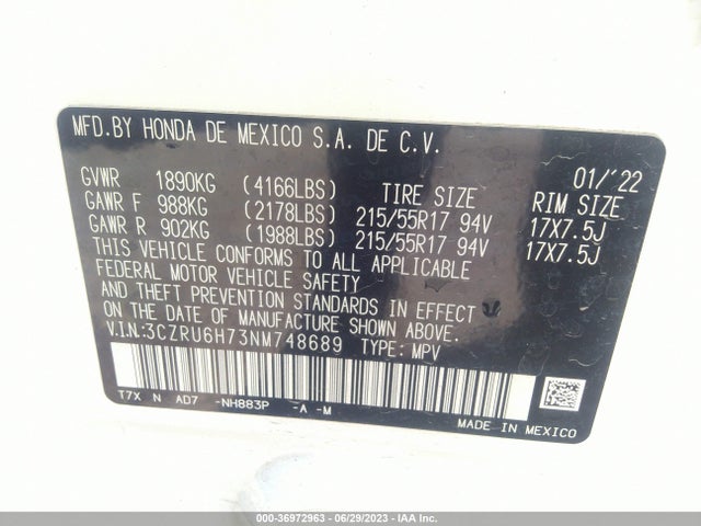 Honda Hr-v Ex-l 2022 3CZRU6H73NM748689 Image 9