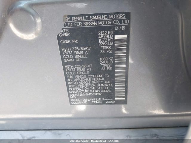 KNMAT2MV4HP537602 Nissan ROGUE S