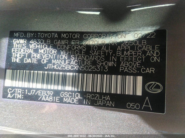 JTHGZ5BCXN5025313 Lexus Rc Rc 350 F Sport