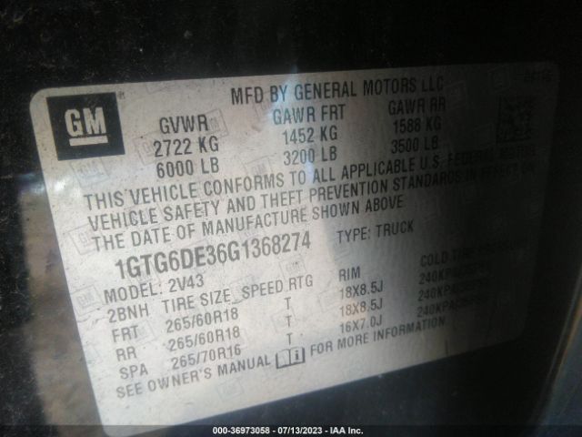 1GTG6DE36G1368274 GMC Canyon 4wd Slt