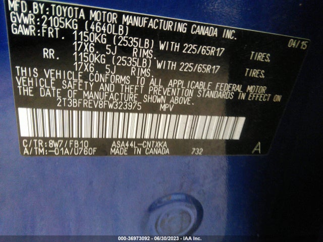 Toyota RAV4 LE 2015 2T3BFREV8FW323975 Image 15