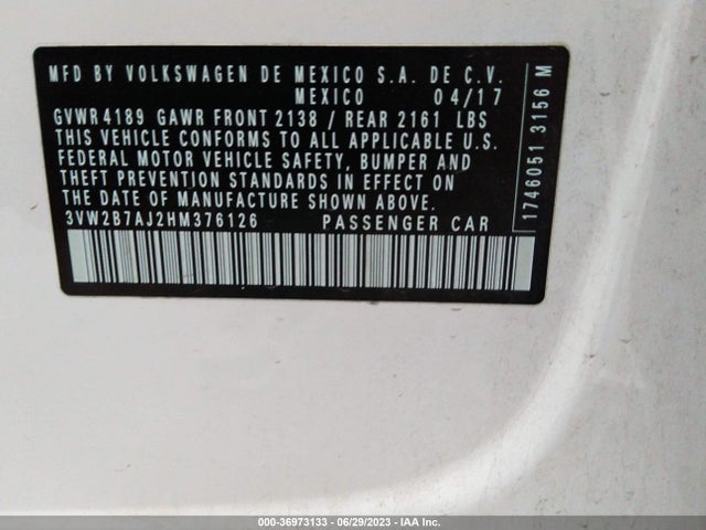 3VW2B7AJ2HM376126 Volkswagen Jetta 1.4t S
