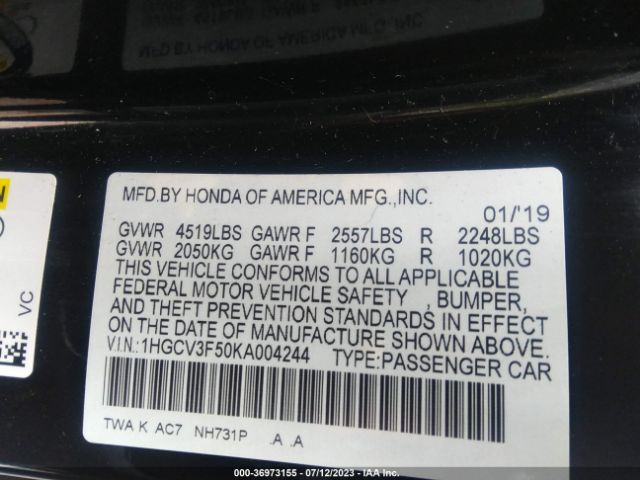 1HGCV3F50KA004244 Honda Accord Hybrid Ex-l