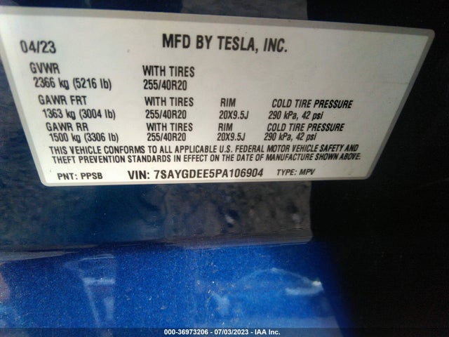 7SAYGDEE5PA106904 Tesla Model Y Long Range