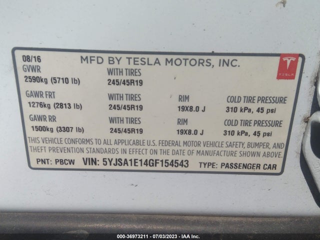 Tesla Model S 70 Kwh 2016 5YJSA1E14GF154543 Image 15