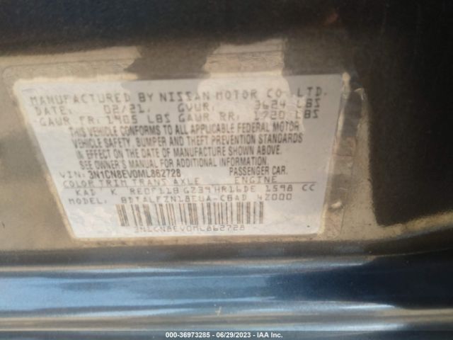 3N1CN8EV0ML862728 Nissan VERSA SV