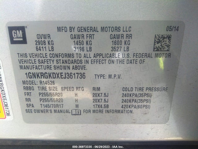 Chevrolet Traverse Lt 2014 1GNKRGKDXEJ361736 Image 10