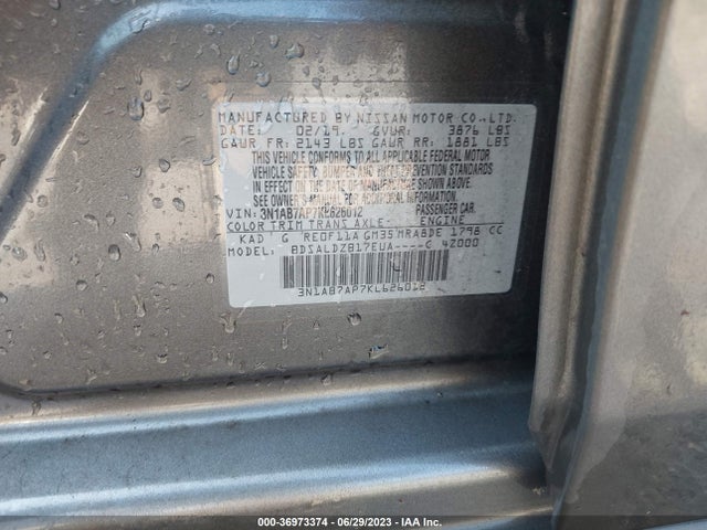 2019 NISSAN SENTRA SV VIN: 3N1AB7AP7KL626012