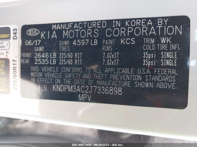 KNDPM3AC2J7336898 KIA Sportage Lx