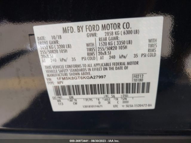1FM5K8GT6KGA27997 Ford EXPLORER SPORT