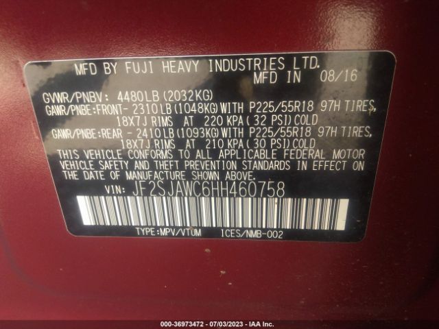 JF2SJAWC6HH460758 Subaru Forester Touring