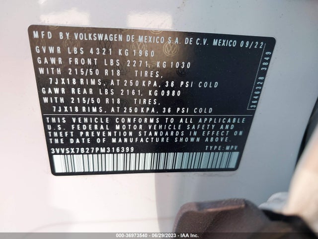 3VVSX7B27PM316399 Volkswagen TAOS SE