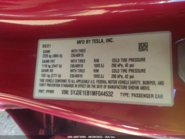 5YJ3E1EB1MF044532 Tesla Model 3 Long Range