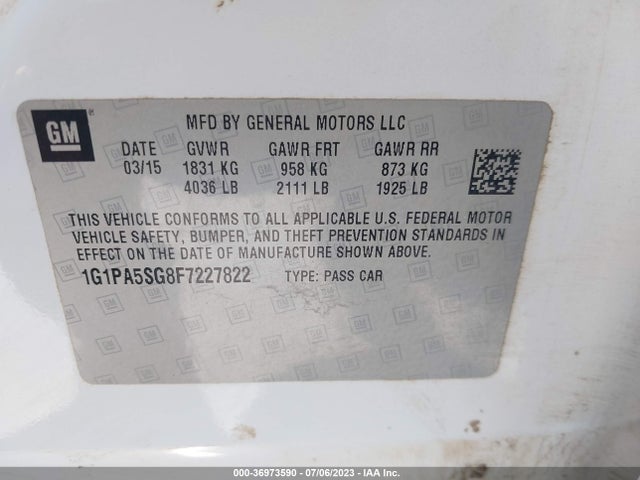 Chevrolet CRUZE LS 2015 1G1PA5SG8F7227822 Image 15