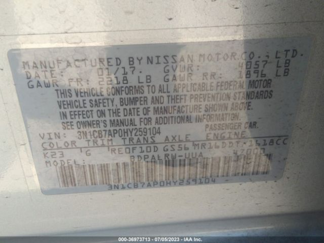 3N1CB7AP0HY259104 Nissan Sentra Sr Turbo