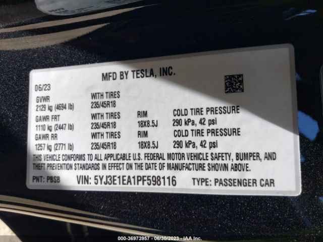5YJ3E1EA1PF598116 Tesla MODEL 3
