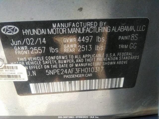 Hyundai Sonata 2.4l Se 2015 5NPE24AF3FH010317 Image 10