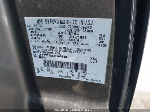 2004 FORD F-150 XLT/FX4/LARIAT/XL VIN: 1FTPX14564NA09803