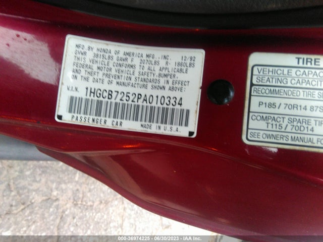 1993 HONDA ACCORD LX VIN: 1HGCB7252PA010334