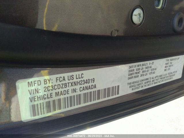 2C3CDZBTXNH234019 Dodge Challenger R/t