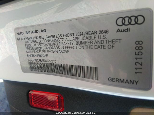 WAUABCF58NA032910 Audi A5 Sportback Premium 40 Tfsi Quattro S Tronic