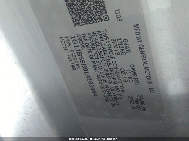 Chevrolet SONIC LS 2020 1G1JB5SB9L4105684 Image 9