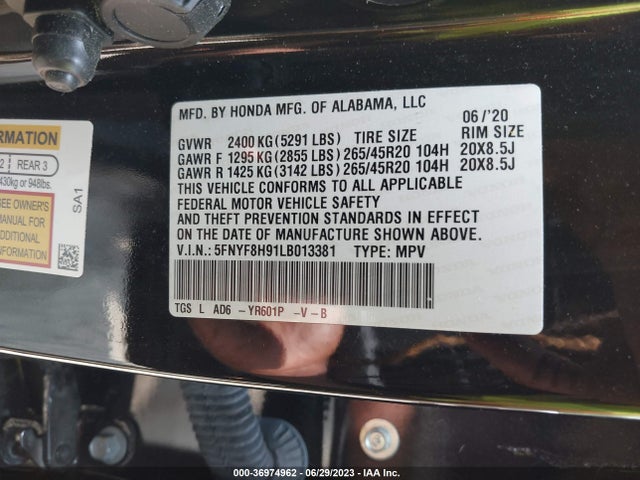 Honda Passport Awd Touring 2020 5FNYF8H91LB013381 Image 9