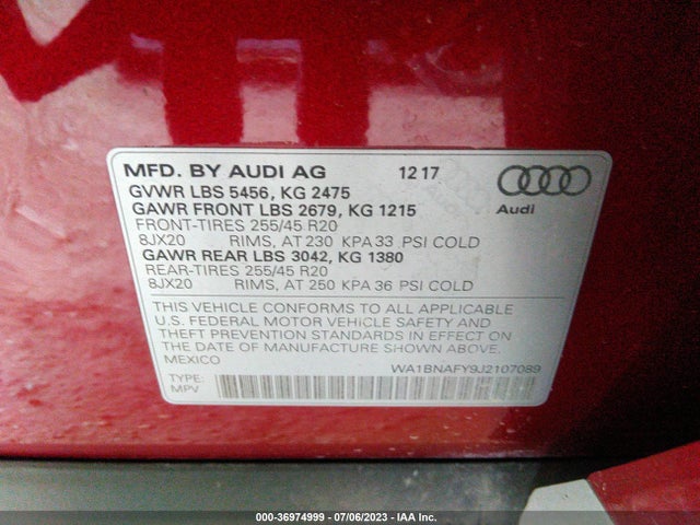 Audi Q5 Premium Plus 2018 WA1BNAFY9J2107089 Image 9