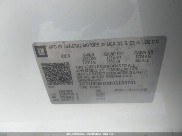 3GTU9DEDXKG133731 GMC Sierra 1500 Slt
