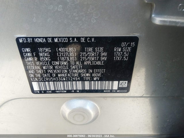 Honda HR-V LX 2016 3CZRU5H33GM712494 Image 9