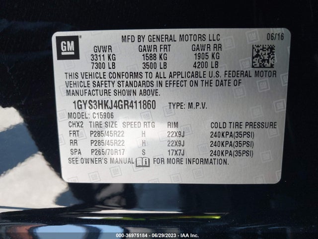 1GYS3HKJ4GR411860 Cadillac Escalade Esv Luxury Collection