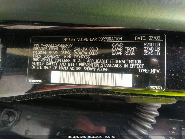 2010 VOLVO XC60 3.2L VIN: YV4982DL2A2060722