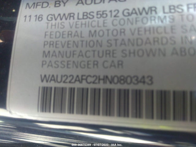 WAU22AFC2HN080343 Audi A7 Prestige