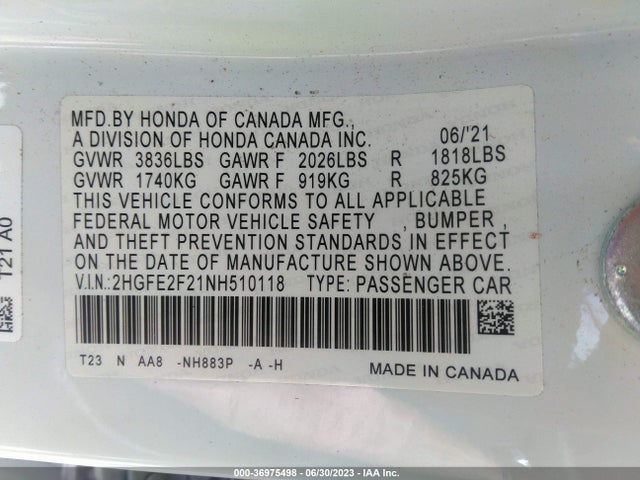 Honda Civic Sedan Lx 2022 2HGFE2F21NH510118 Image 9