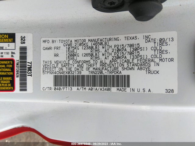 2014 TOYOTA TACOMA VIN: 5TFNX4CN4EX032139