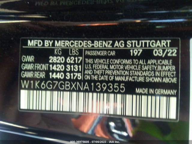 W1K6G7GBXNA139355 Mercedes-Benz S-class S 580
