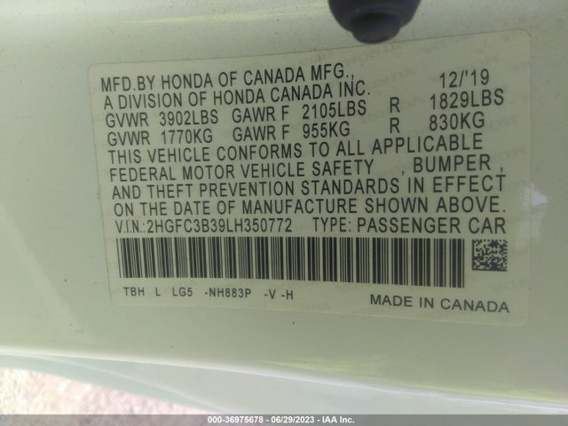 Honda Civic Coupe Ex 2020 2HGFC3B39LH350772 Image 15
