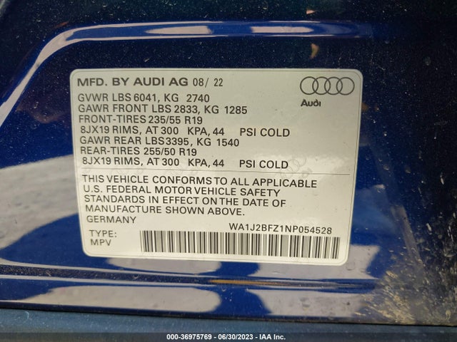 2022 Audi Q4 e-tron, VIN: WA1J2BFZ1NP054528