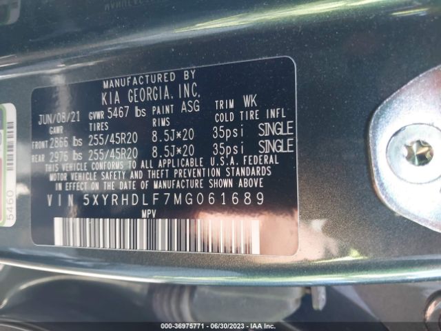 5XYRHDLF7MG061689 KIA SORENTO EX