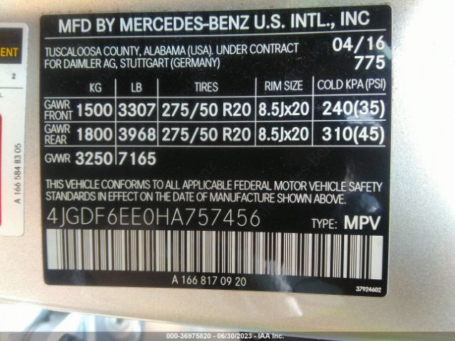 4JGDF6EE0HA757456 Mercedes-Benz Gls Gls 450
