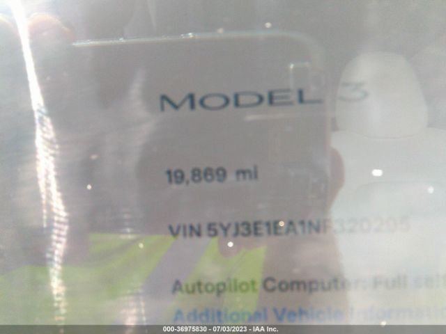 5YJ3E1EA1NF320295 Tesla MODEL 3