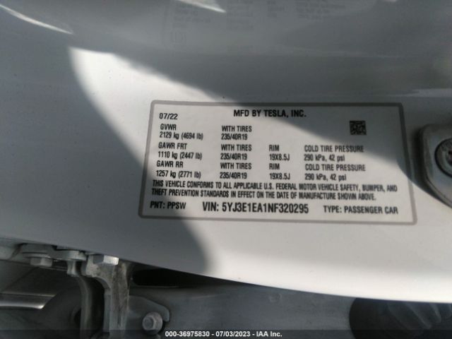 5YJ3E1EA1NF320295 Tesla MODEL 3