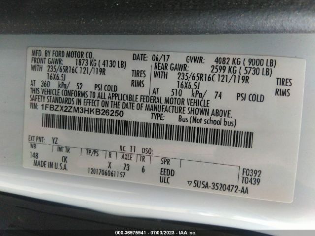 1FBZX2ZM3HKB26250 Ford Transit Wagon Xl/xlt